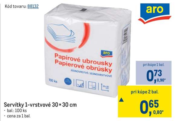 Servítky 1-vrstvové 30×30 cm