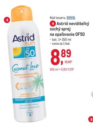 Astrid neviditeľný suchý sprej na opaľovanie OF50