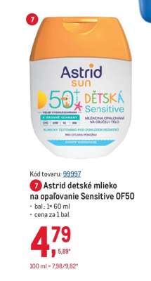 Astrid detské mlieko na opaľovanie Sensitive OF50