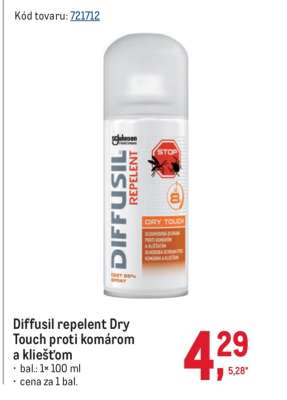 Diffusil repelent Dry Touch proti komárom a kliešťom