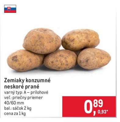 Zemiaky konzumné neskoré prané