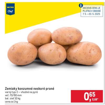 Zemiaky konzumné neskoré prané
