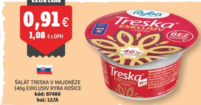 Šalát Treska v majonéze 140g Exklusiv Ryba Košice