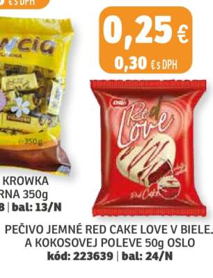 PEČIVO JEMNÉ RED CAKE LOVE V BIELEJ A KOKOSOVEJ POLEVE