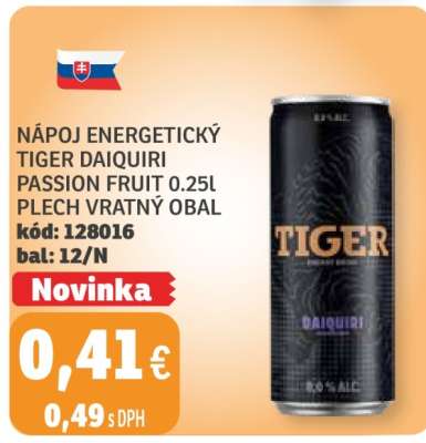 NÁPOJ ENERGETICKÝ TIGER DAIQUIRI PASSION FRUIT 0.25l