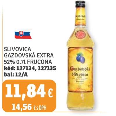 SLIVOVICA GAZDOVSKÁ EXTRA 52% 0.7L FRUCONA