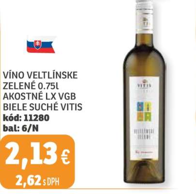 VÍNO VELTLÍNSKE ZELENÉ 0.75L AKOSTNÉ LX VGB BIELE SUCHÉ VITIS
