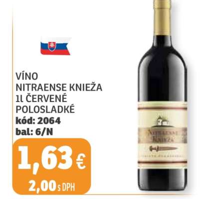 VÍNO NITRAENSE KNIEŽA 1L ČERVENÉ POLOSLADKÉ