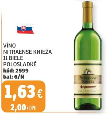 VÍNO NITRAENSE KNIEŽA 1L BIELE POLOSLADKÉ