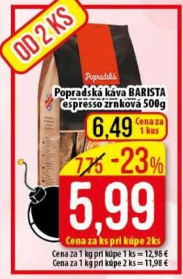 Popradská káva BARISTA espresso zrnková 500g