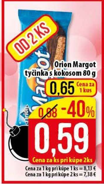 Orion Margot tyčinka s kokosom 80 g