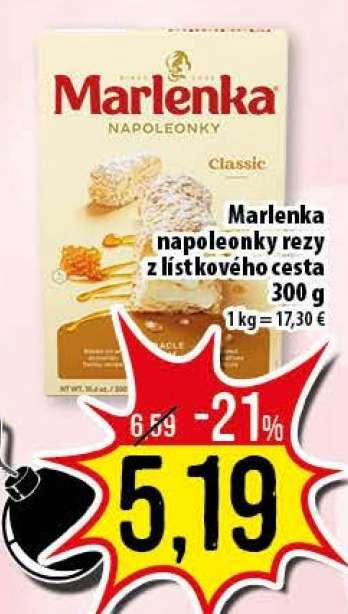 Marlenka napoleónky rezy z lístkového cesta