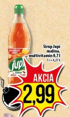 Sirup Jupí malina, multivitamín 0,7 l