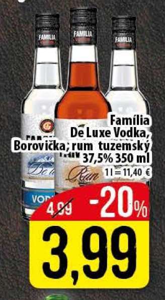 Família De Luxe Vodka, Borovička, rum tuzemský