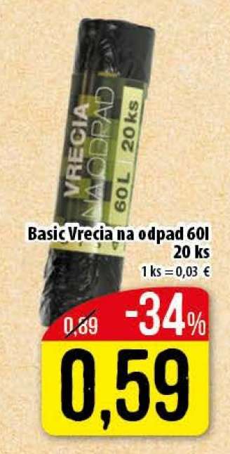 Basic Vrecia na odpad 60l 20 ks