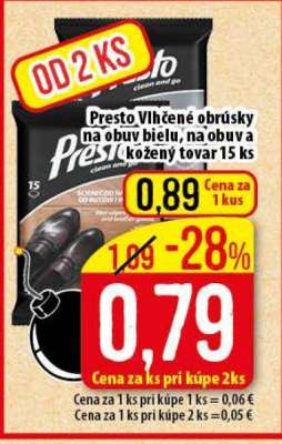 Presto Vlhčené obrúsky na obuv