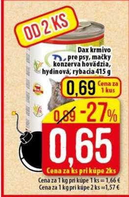 Dax krmivo pre psy, mačky konzerva hovädzia, hydinová, rybacia 415 g
