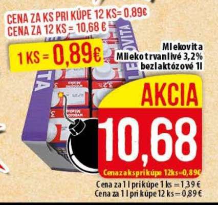 Mlekovita Mlieko trvanlivé 3,2% bezlaktózové 1l