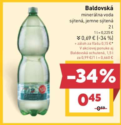 Baldovská minerálna voda sýtená, jemne sýtená 2 l
