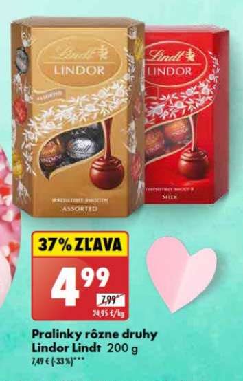 Pralinky rôzne druhy Lindor Lindt 200 g