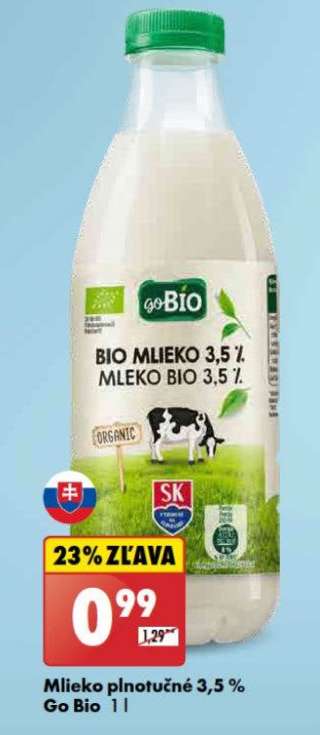 Mlieko plnotučné 3,5 % Go Bio 1 l