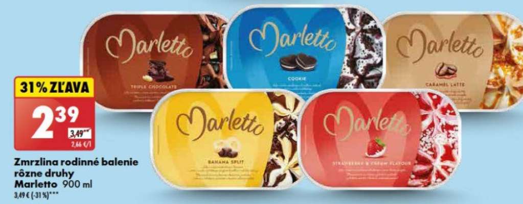 Zmrzlina rodinné balenie rôzne druhy Marletto 900 ml