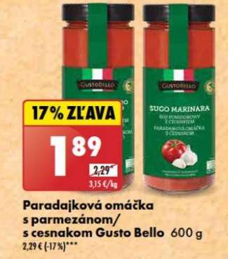 Paradajková omáčka s parmezánom/s cesnakom Gusto Bello 600 g