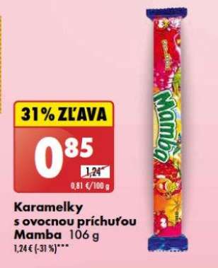 Karamelky s ovocnou príchuťou Mamba 106 g