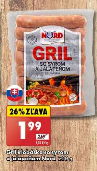 Gril klobáska so syrom a jalapeňom Nord 250 g