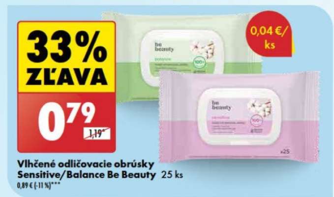 Vlhčené odličovacie obrúsky Sensitive/Balance Be Beauty 25 ks