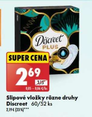 Slipové vložky rôzne druhy Discreet 60/52 ks