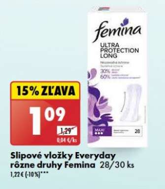 Slipové vložky Everyday rôzne druhy Femina 28/30 ks