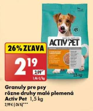 Granuly pre psy rôzne druhy malé plemená Activ Pet 1,5 kg