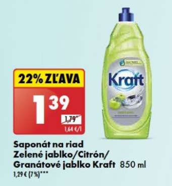 Saponát na riad Zelené jablko/Citrón/Granátové jablko Kraft 850 ml