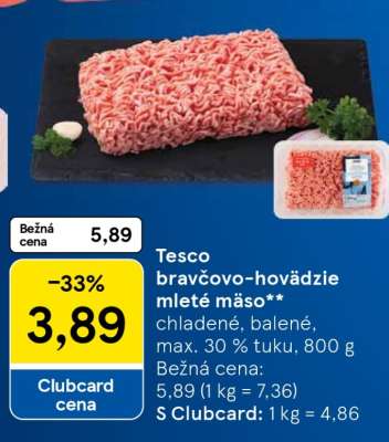Tesco bravčovo-hovädzie mleté mäso