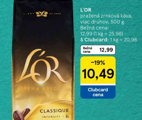 L'OR pražená zrnková káva, viac druhov, 500 g