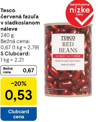 Tesco červená fazuľa v sladkoslanom náleve