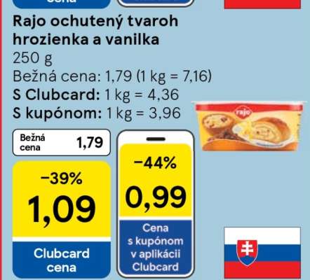 Rajo ochutený tvaroh hrozienka a vanilka