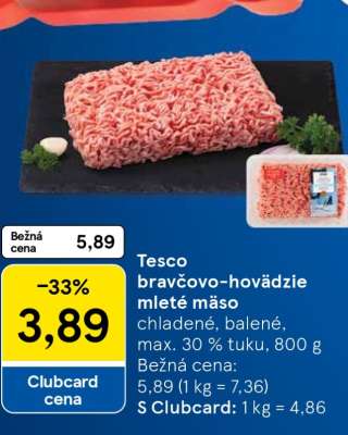 Tesco bravčovo-hovädzie mleté mäso