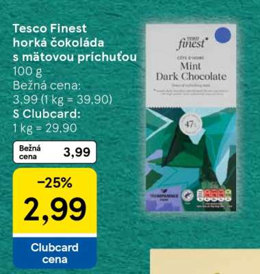 Tesco Finest horká čokoláda s mätovou príchuťou