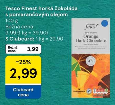 Tesco Finest horká čokoláda s pomarančovým olejom