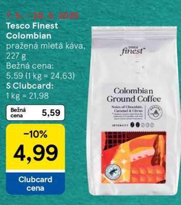 Tesco Finest Colombian pražená mletá káva, 227 g