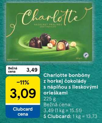 Charlotte bonbóny z horkej čokolády s náplňou s lieskovými orieškami