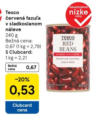 Tesco červená fazuľa v sladkoslanom náleve