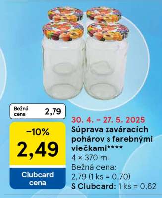 Súprava zaváracích pohárov s farebnými viečkami