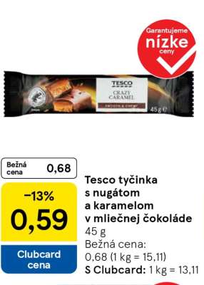 Tesco tyčinka s nugátom a karamelom v mliečnej čokoláde