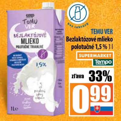 TEMU VER Bezlaktózové mlieko polotučné 1,5%