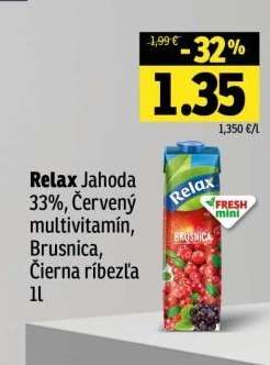 Relax Jahoda 33%, Červený multivitamín, Brusnica, Čierna ríbezľa 1l