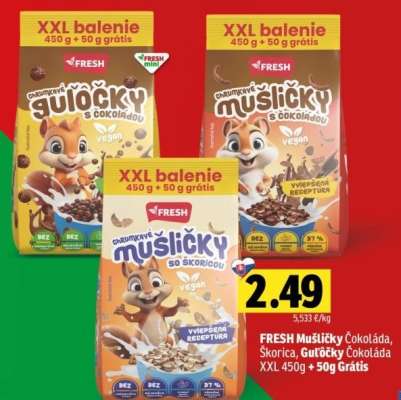 FRESH Mušličky Čokoláda, Škorica, Guľôčky Čokoláda XXL