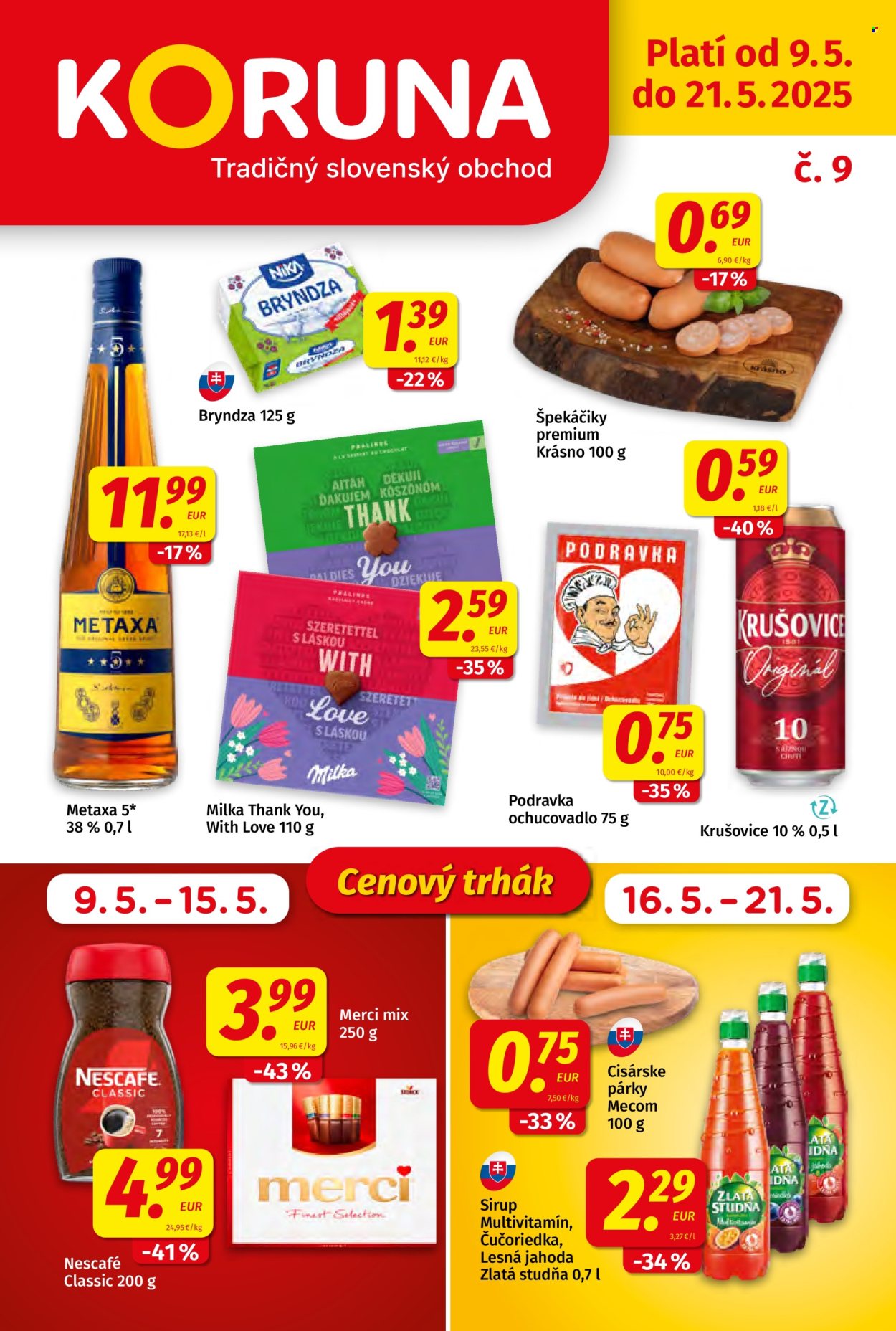 Leták Potraviny KORUNA - 9.5.2025 - 21.5.2025. Strana 1